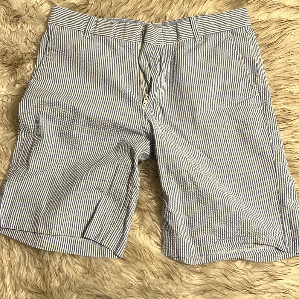 Boys size 14 blue and white seersucker shorts